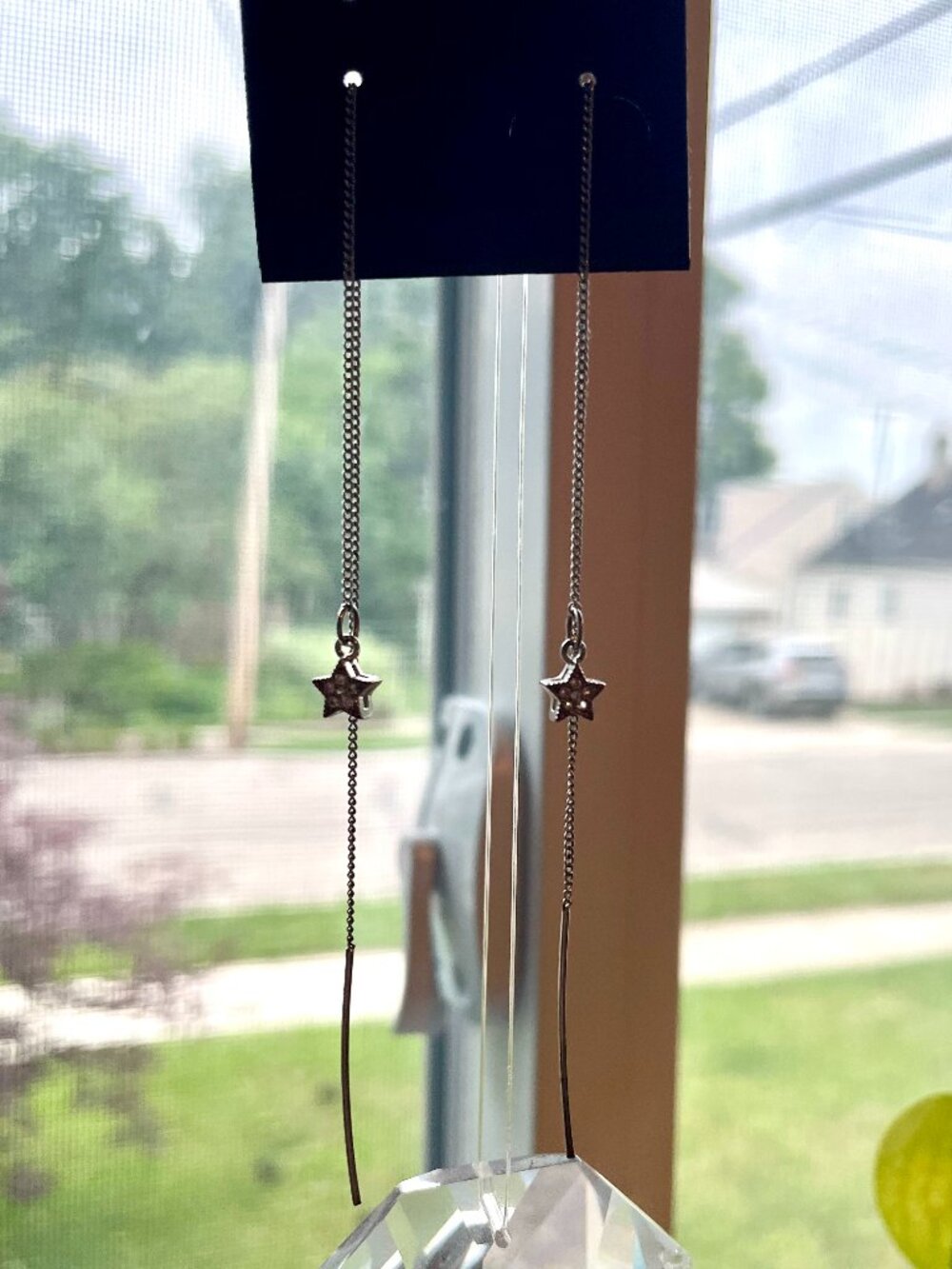 Silver Dangling Star Threader Earrings